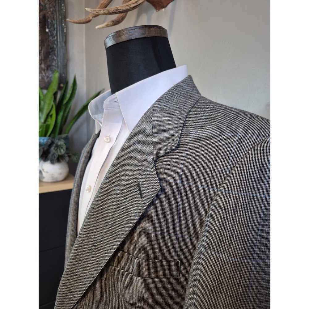 Evan Picone Mens Vintage Sports Coat 44R Gray Check Wool Blazer Made in USA